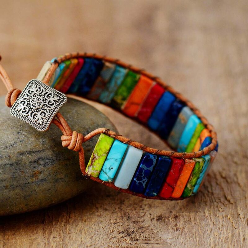 Chakra Bracelet Jewelry Handmade Multi Color Natural Stone Tube Beads Leather Wrap Bracelet Couples Bracelets Gifts 4