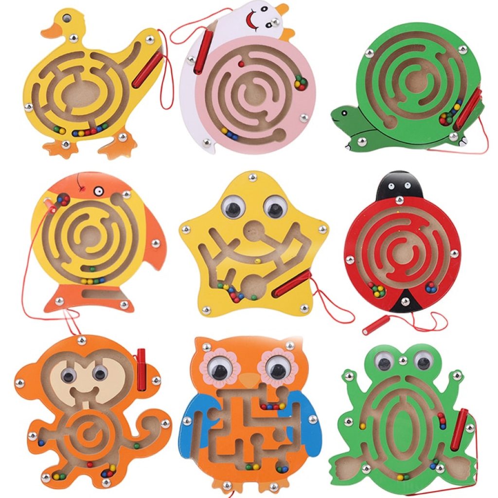 Children Magnetic Maze Toy Kids Wooden Puzzle Game Toy Kids Early Educational Brain Teaser Wooden Toy
