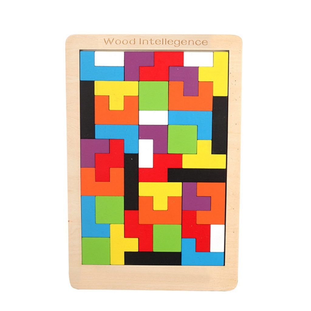 Colorful 3D Puzzle Wooden Tangram Math Toys Tetris Game Children Pre school Magination Intellectual Educational Toy 1