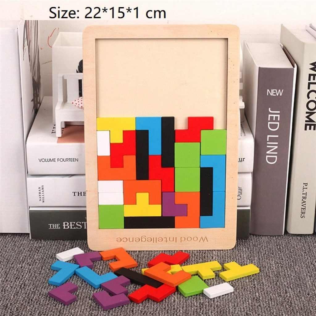 Colorful 3D Puzzle Wooden Tangram Math Toys Tetris Game Children Pre school Magination Intellectual Educational Toy 5