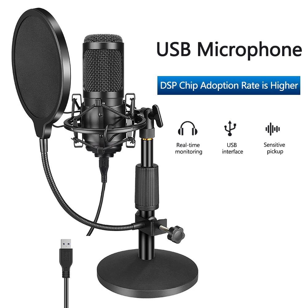 Condenser Microphone With Tripod USB Computer Studio Microphone For PC Microphone For Phone Karaoke Microphone With 1