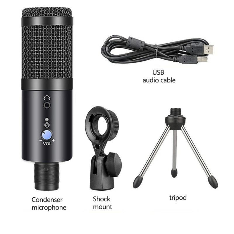 Condenser Microphone With Tripod USB Computer Studio Microphone For PC Microphone For Phone Karaoke Microphone With 4