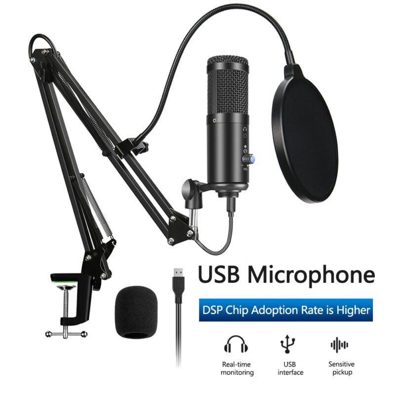 Condenser Microphone With Tripod USB Computer Studio Microphone For PC Microphone For Phone Karaoke Microphone With