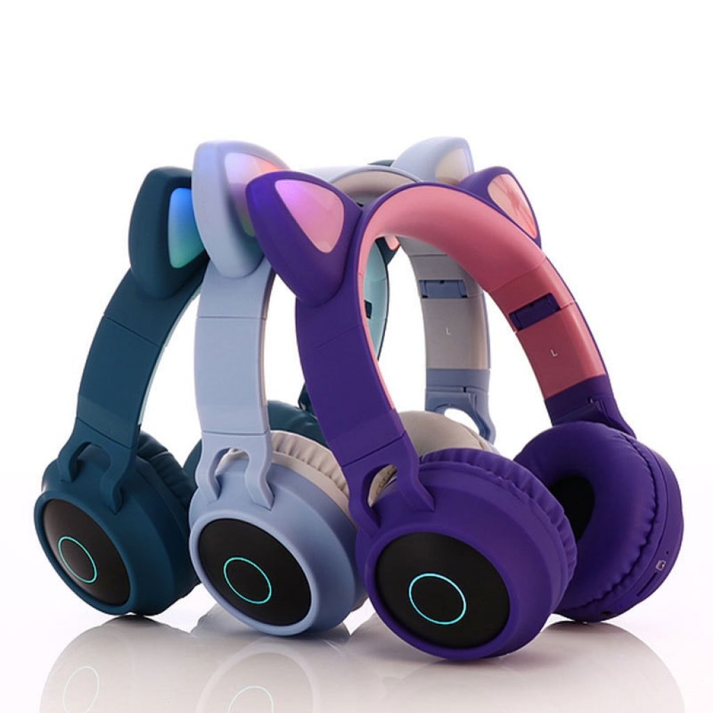 Cute Cat Bluetooth 5 0 Headset Wireless Hifi Music Stereo Bass Headphones LED Light Mobile Phones 2