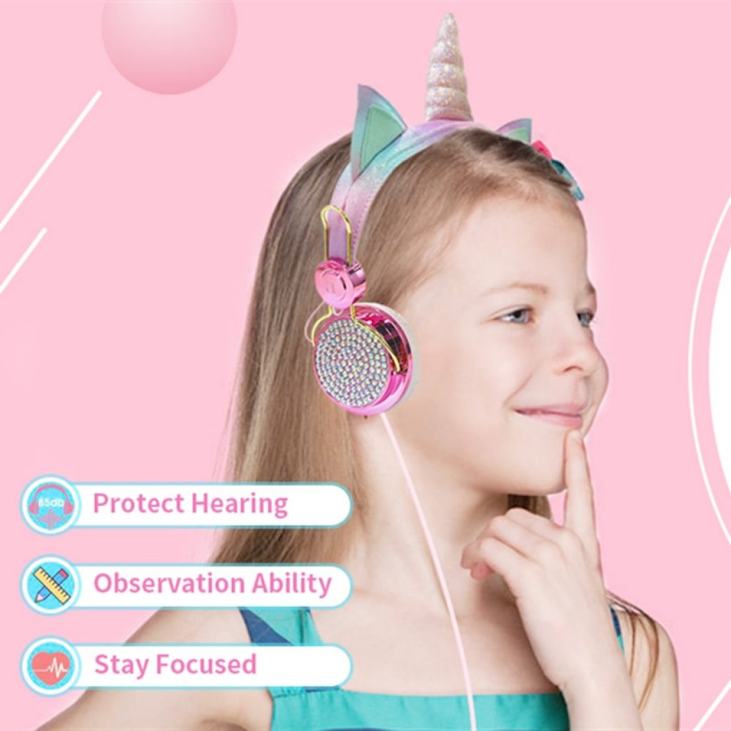 Cute Unicorn Headphone Kids Colorful Diamond Phone Headphones Girl Fone Gamer Earphones With Mic For Live 3
