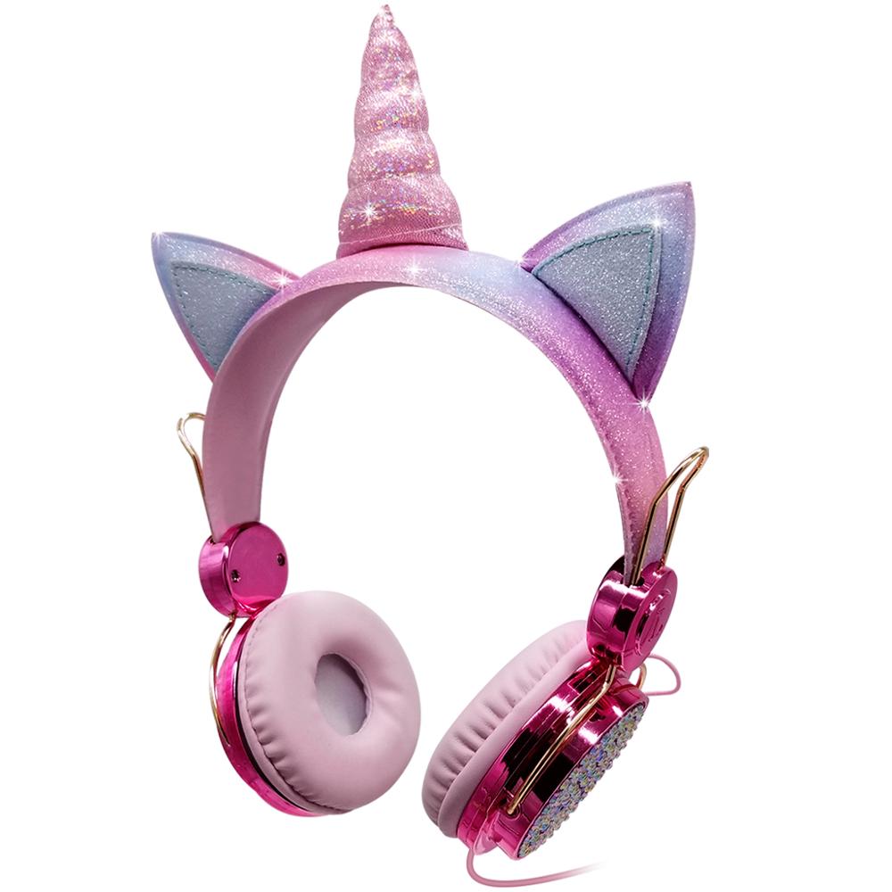 Cute Unicorn Headphone Kids Colorful Diamond Phone Headphones Girl Fone Gamer Earphones With Mic For Live