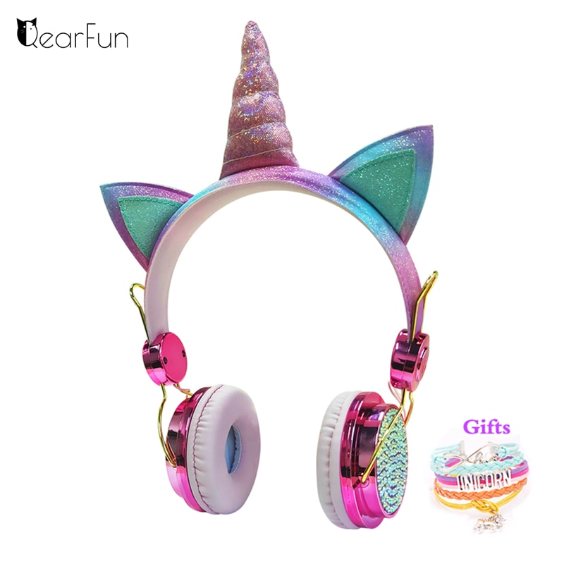 Cute Unicorn Wired Headphone With Microphone Girls Daugther Music Stereo Earphone Computer Mobile Phone Gamer Headset