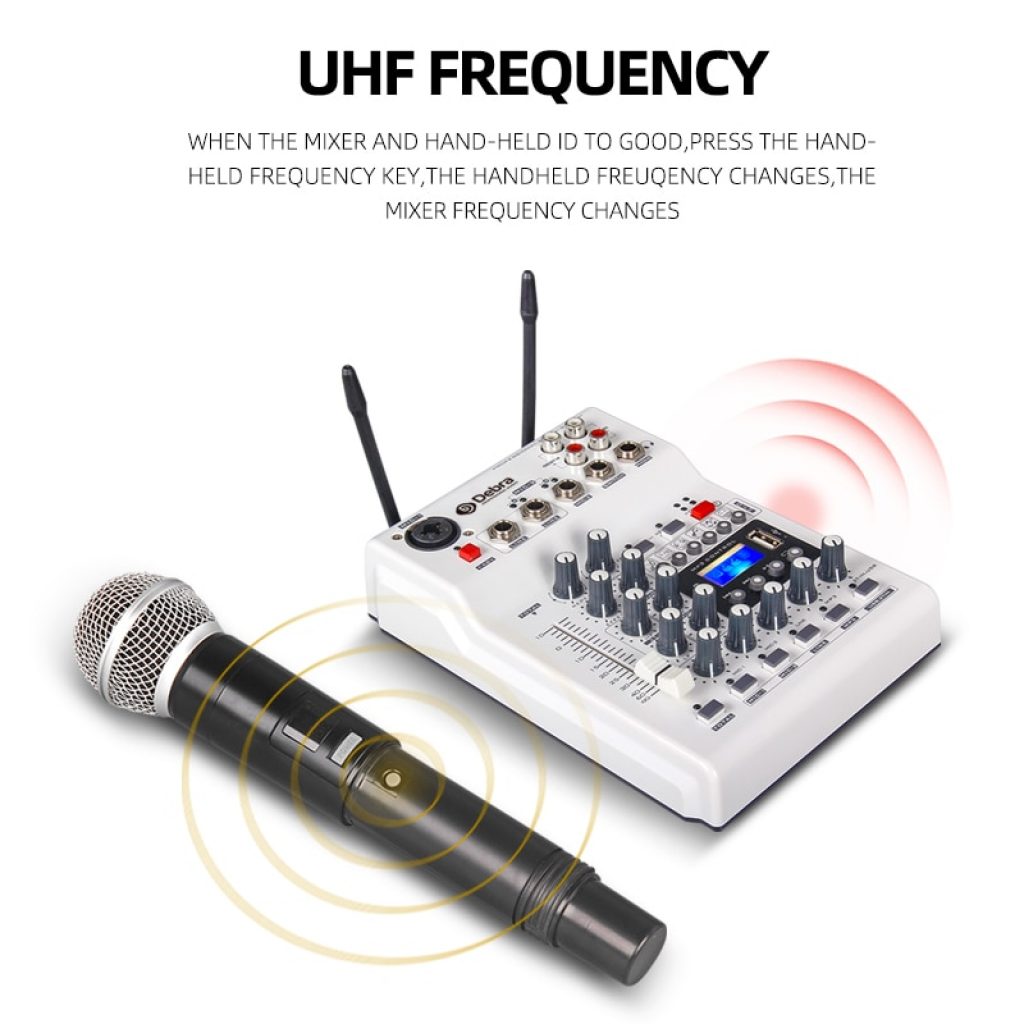 DebraAudio DJ Console Mixer Soundcard with 2channel UHF wireless microphone for Home PC Studio Recording DJ 3