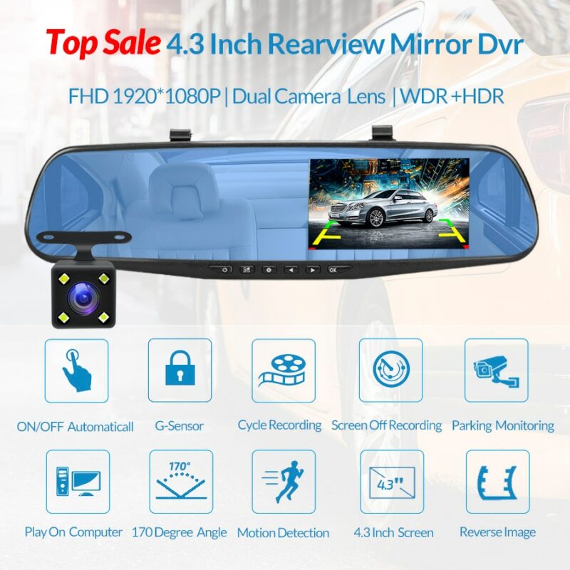 E ACE Full HD 1080P Car Dvr Camera Auto 4 3 Inch Rearview Mirror Digital Video 1