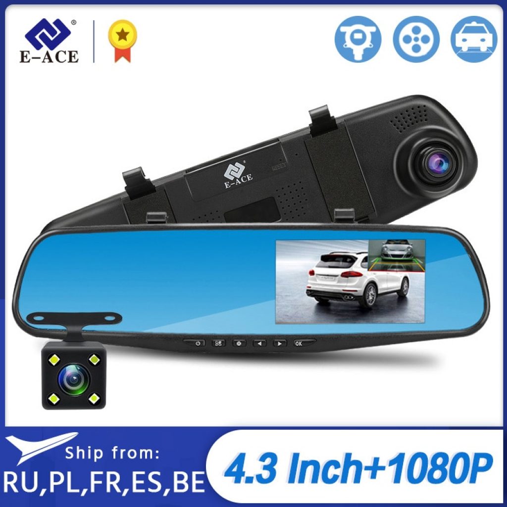 E ACE Full HD 1080P Car Dvr Camera Auto 4 3 Inch Rearview Mirror Digital Video