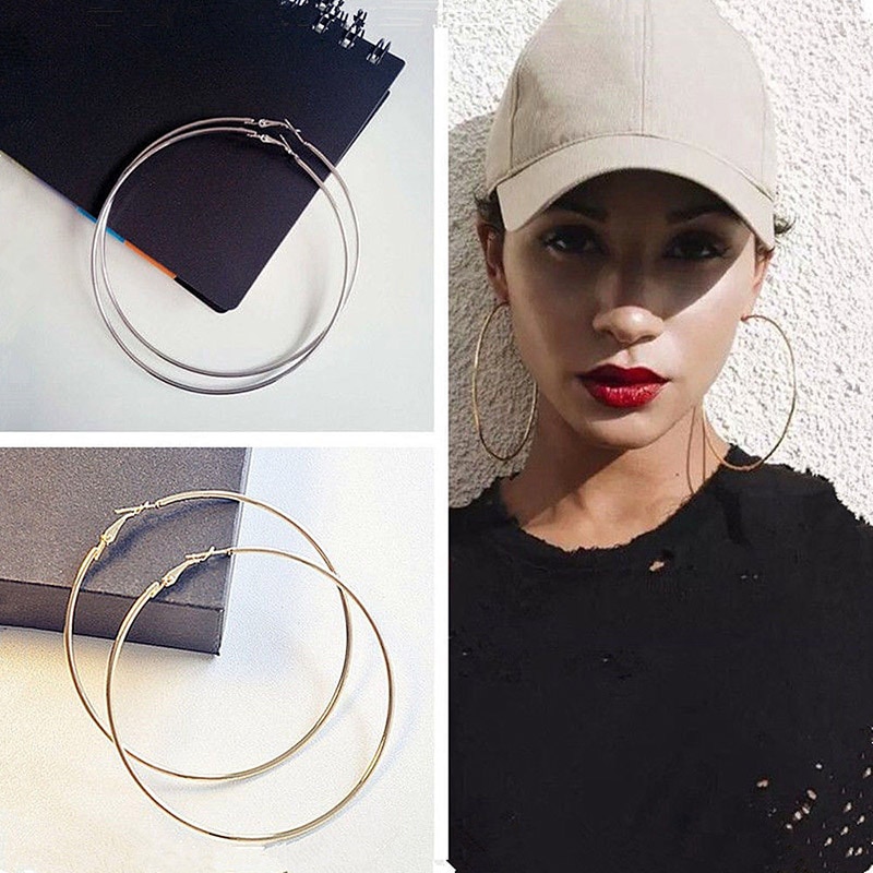 EKUSTYEE Brand 4 Size Big Hoop Earring for Women Jewelry Mother Gold Color Fashion Jewelry