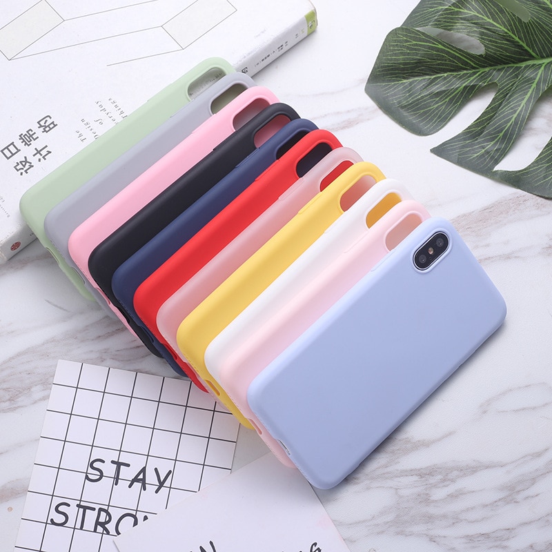 ERILLES Silicone Solid Color Case for iPhone 11 7 6 6S 8 Plus Soft Cover candy