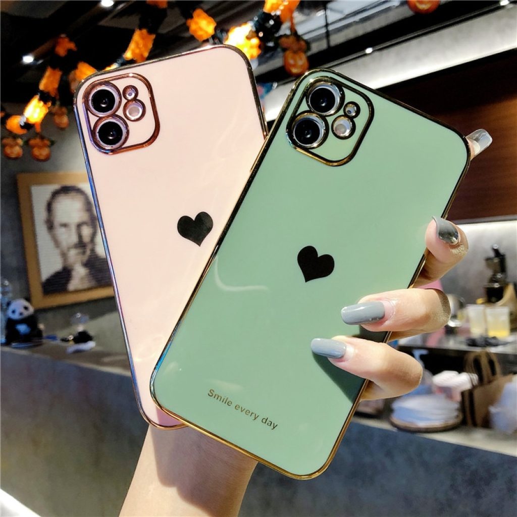 Electroplated Love Heart Phone Case For iPhone 12 13 11 Pro Max XR X XS Max 2