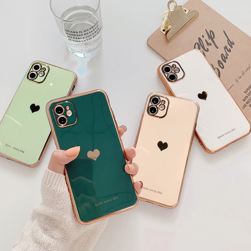 Electroplated Love Heart Phone Case For iPhone 12 13 11 Pro Max XR X XS