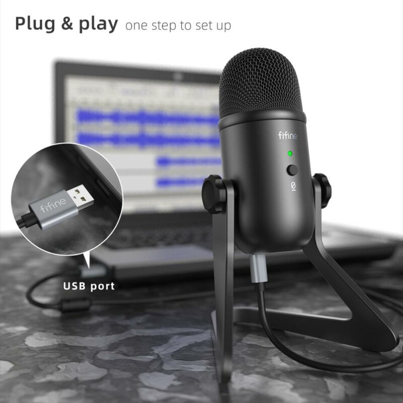 FIFINE USB Microphone for Recording Streaming Gaming professional microphone for PC Mic Headphone Output Volume Control 3
