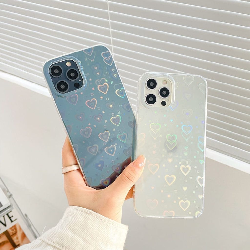 Fashion Gradient Laser Love Heart Pattern Clear Phone Case For iPhone 11 12 13 Pro Max 1