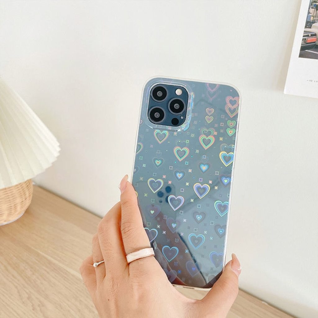 Fashion Gradient Laser Love Heart Pattern Clear Phone Case For iPhone 11 12 13 Pro Max 2