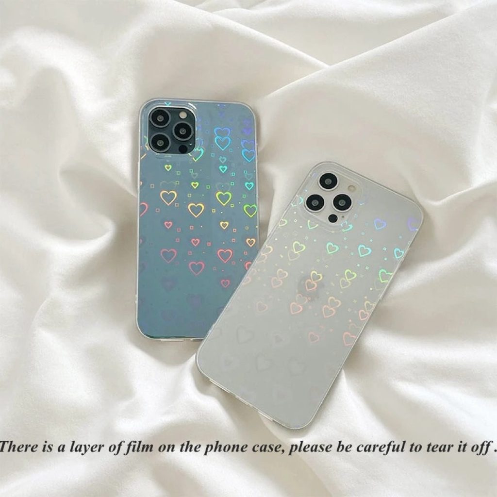 Fashion Gradient Laser Love Heart Pattern Clear Phone Case For iPhone 11 12 13 Pro Max 5