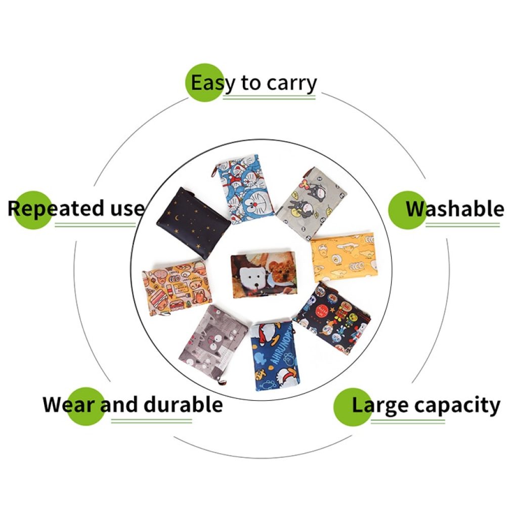 Fashion Printing Foldable Eco Friendly Shopping Bag Tote Folding Pouch Handbags Convenient Large capacity for Travel 3