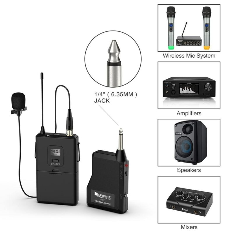 Fifine 20 Channel UHF Wireless Lavalier Lapel Microphone System with Bodypack Transmitter Mini Lapel Mic Portable 1