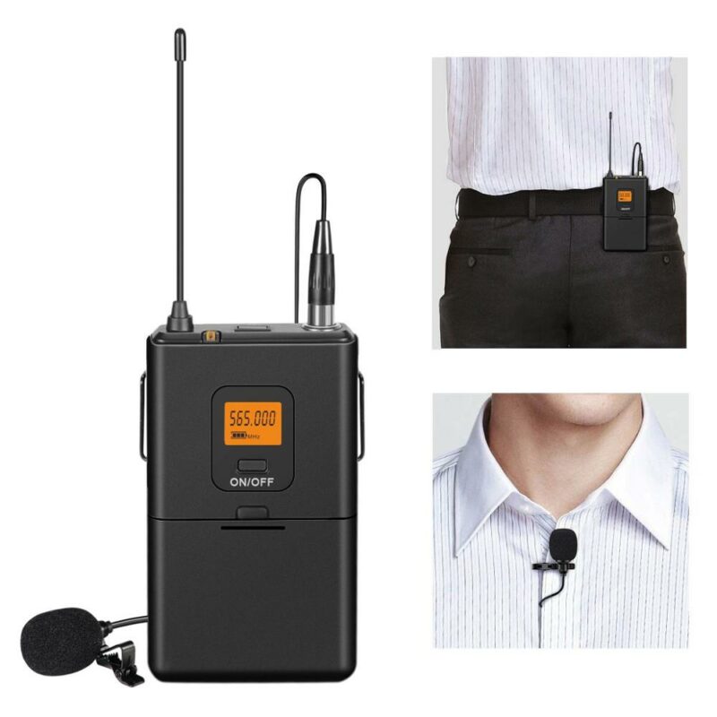 Fifine 20 Channel UHF Wireless Lavalier Lapel Microphone System with Bodypack Transmitter Mini Lapel Mic Portable 4