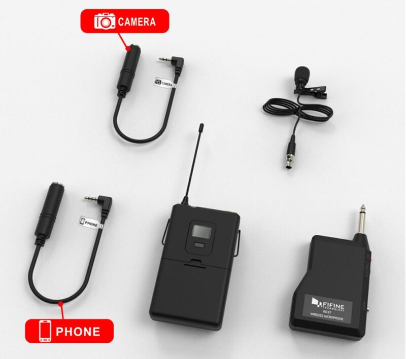 Fifine 20 Channel UHF Wireless Lavalier Lapel Microphone System with Bodypack Transmitter Mini Lapel Mic Portable 5