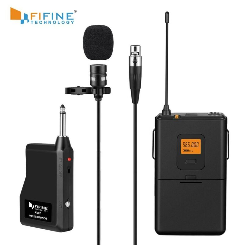 Fifine 20 Channel UHF Wireless Lavalier Lapel Microphone System with Bodypack Transmitter Mini Lapel Mic Portable