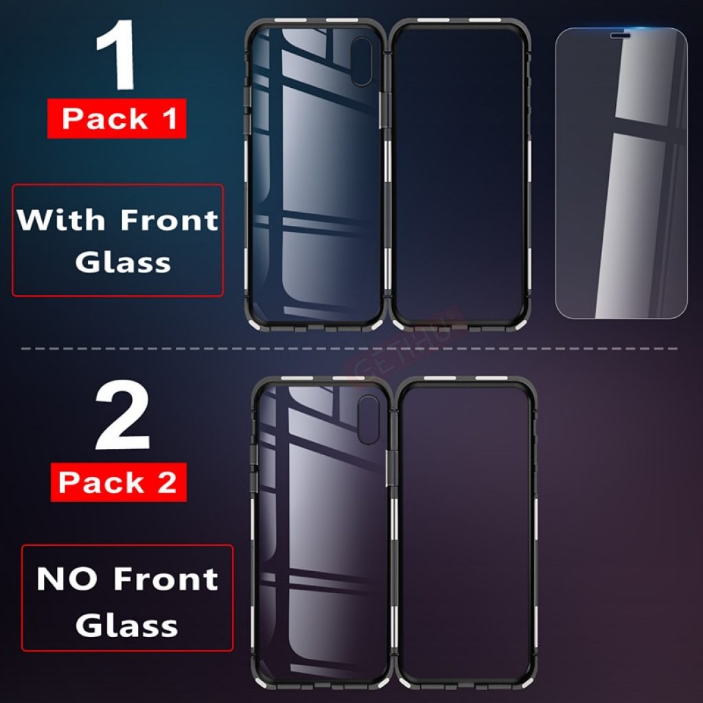 GETIHU Metal Magnetic Case Tempered Glass Magnet Case Cover For iPhone 11 Pro Max XR XS 5