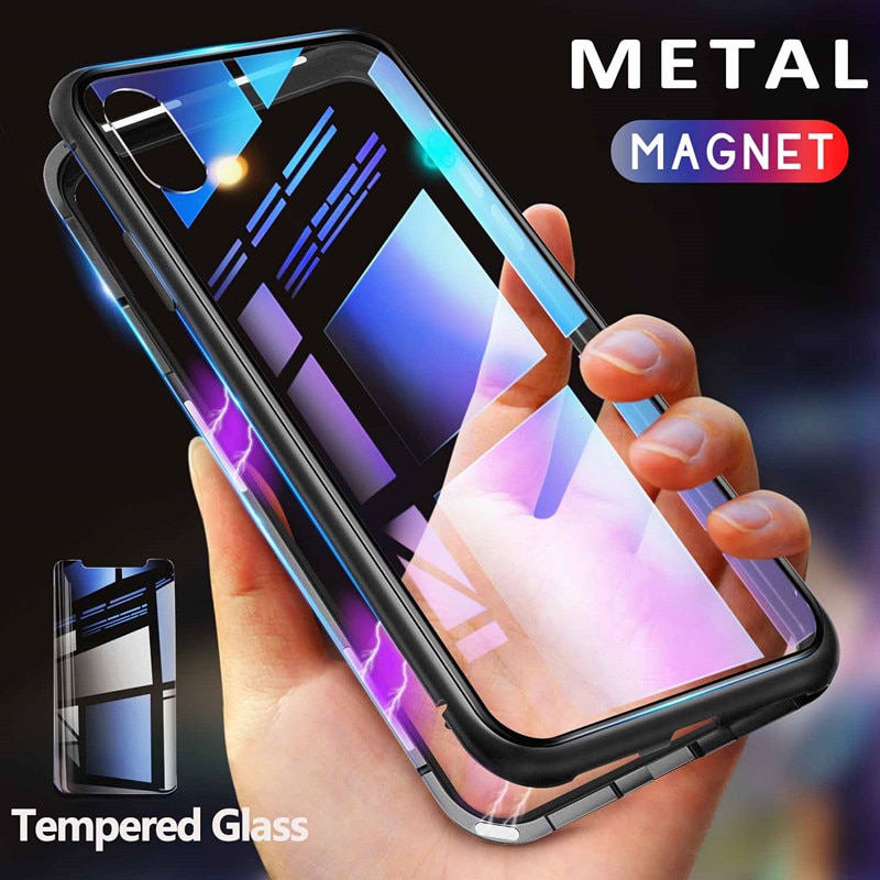 GETIHU Metal Magnetic Case Tempered Glass Magnet Case Cover For iPhone 11 Pro Max XR XS