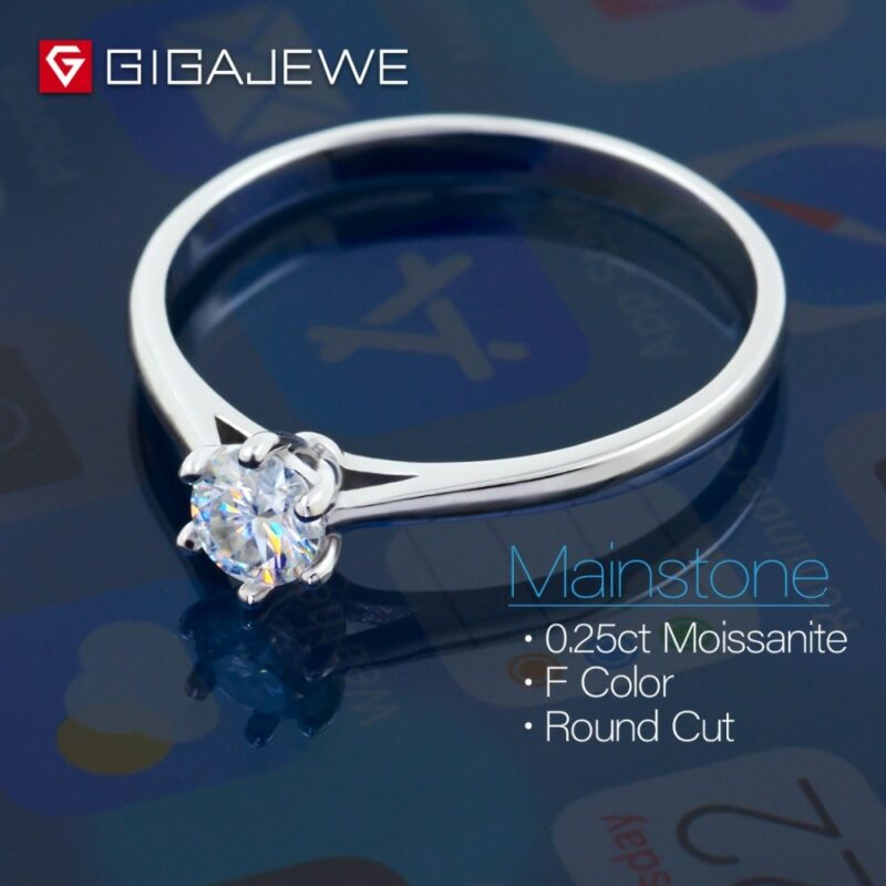 GIGAJEWE 0 3ct 4mm Round Cut EF VVS1 Moissanite 925 Silver Ring Diamond Test Passed Fashion 2