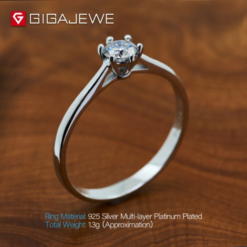 GIGAJEWE 0 3ct 4mm Round Cut EF VVS1 Moissanite 925 Silver Ring Diamond Test Passed Fashion 3