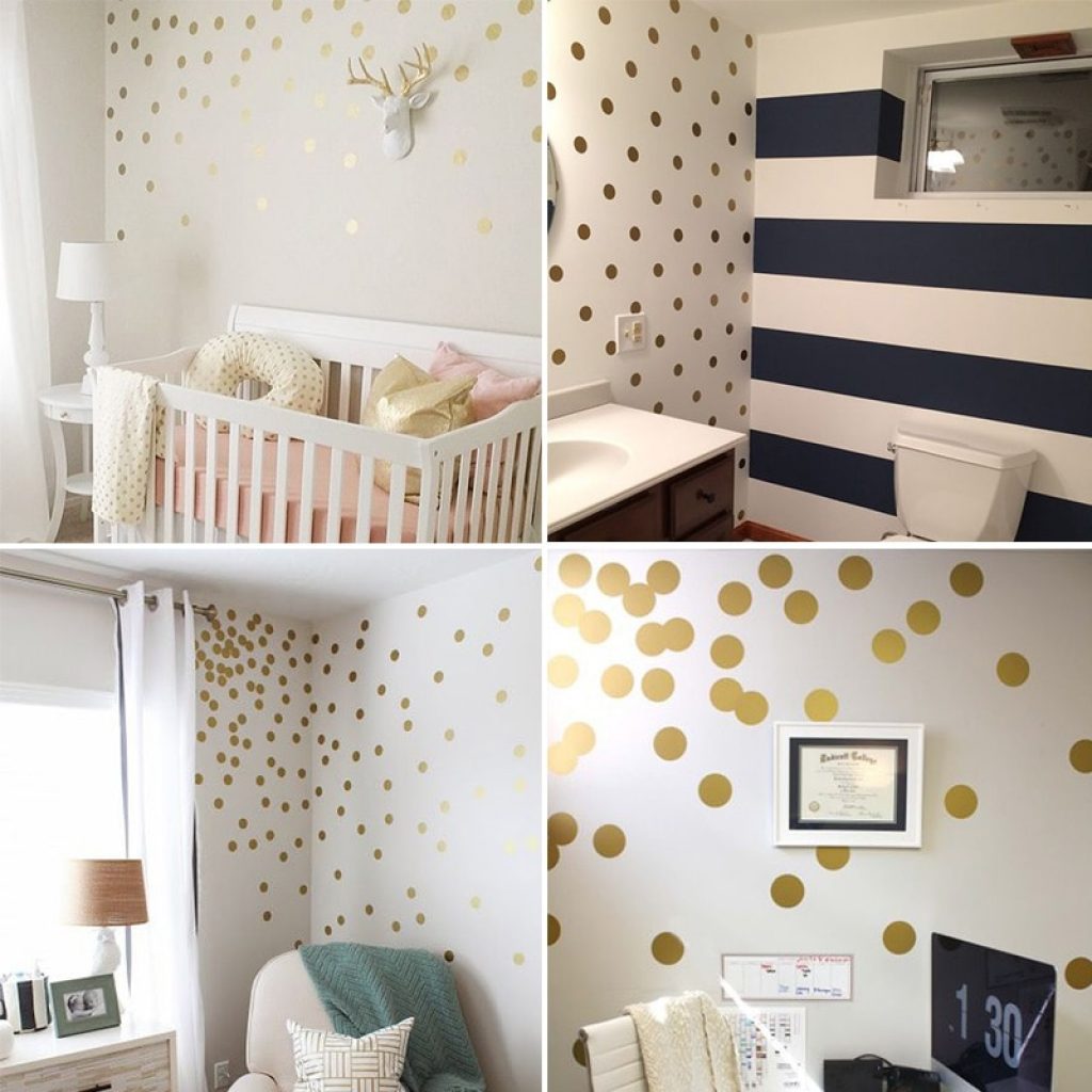 Gold Polka Dots Kids Room Baby Room Wall Stickers Children Home Decor Nursery Wall Decals Wall 4