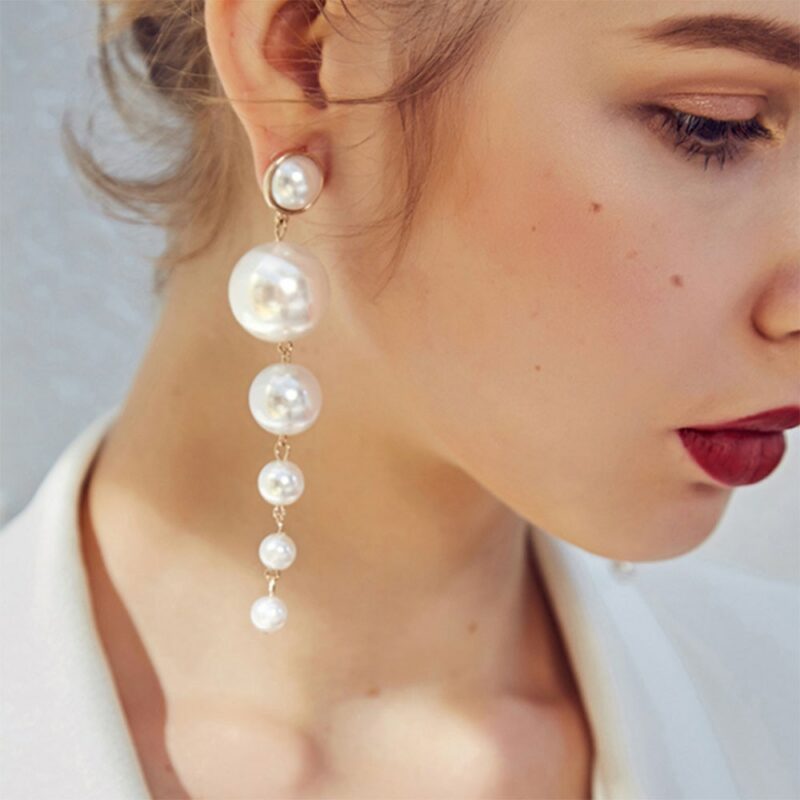 IPARAM Trend Simulation Pearl Long Earrings Female White Round Pearl Wedding Pendant Earrings Fashion Korean Jewelry 1
