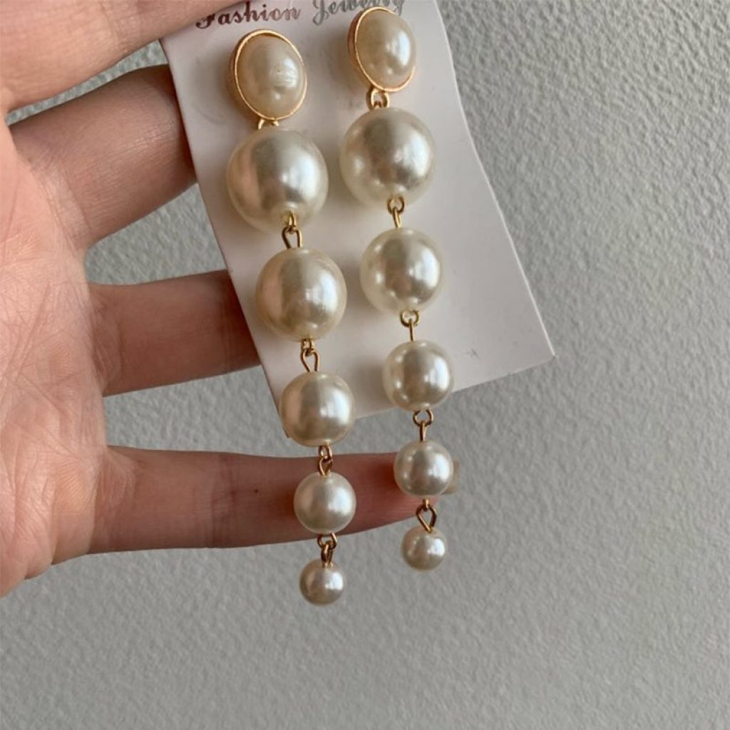 IPARAM Trend Simulation Pearl Long Earrings Female White Round Pearl Wedding Pendant Earrings Fashion Korean Jewelry 4