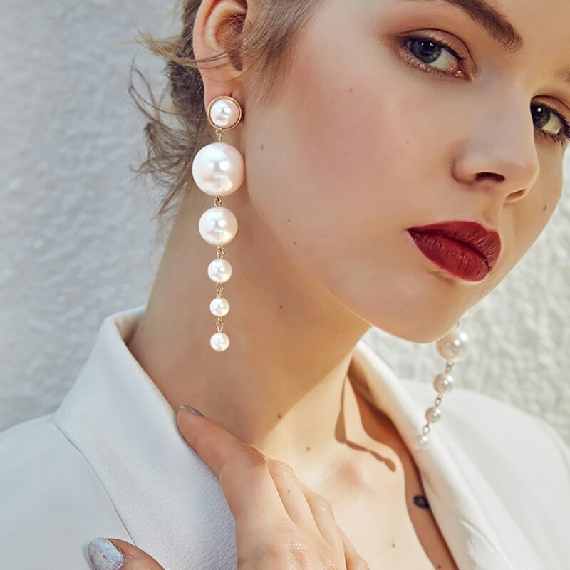 IPARAM Trend Simulation Pearl Long Earrings Female White Round Pearl Wedding Pendant Earrings Fashion Korean Jewelry