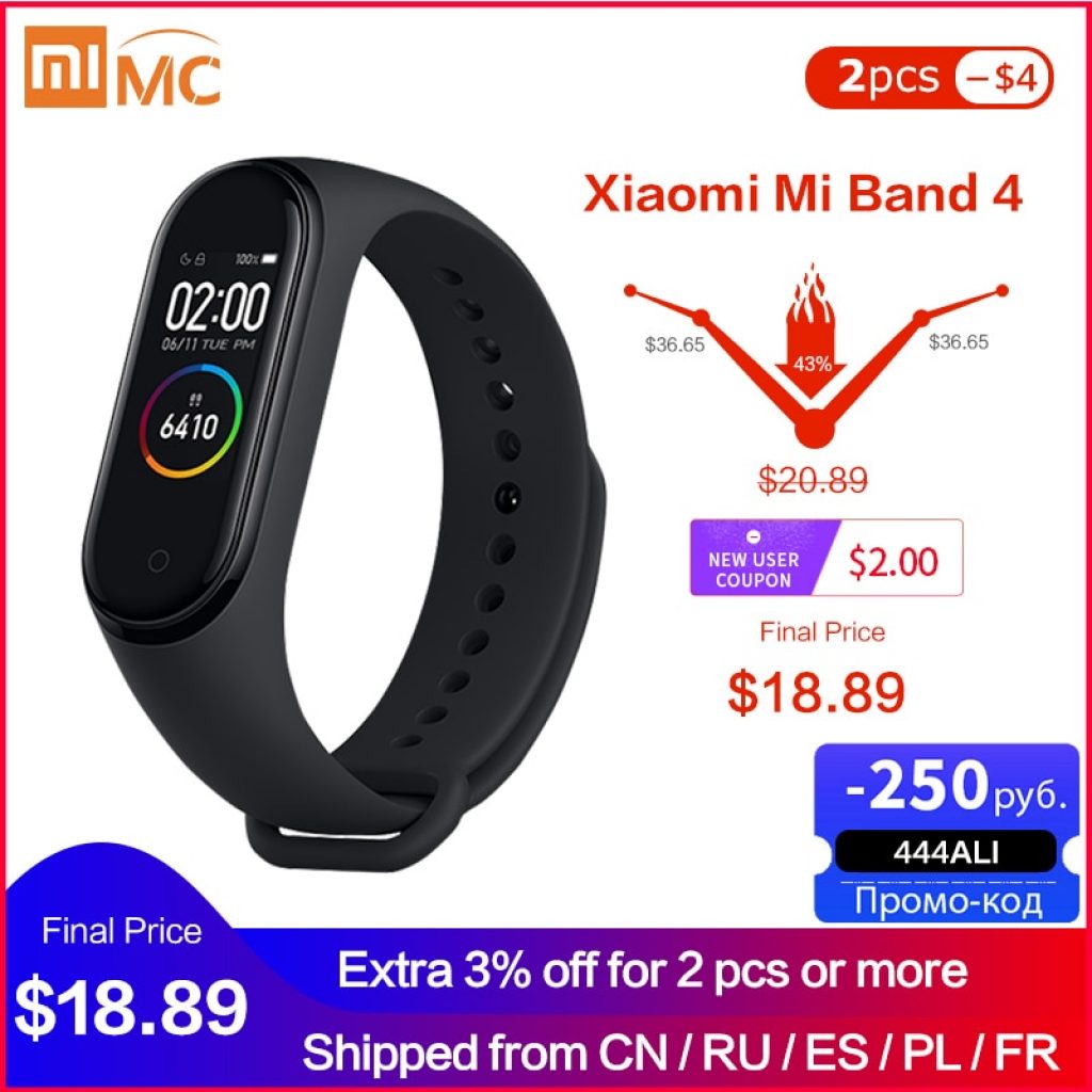 In Stock Xiaomi Mi Band 4 Smart Miband 3 Color AMOLED Screen Bracelet Heart Rate Fitness
