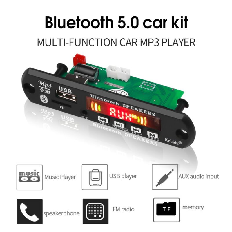 KEBIDU Hands free MP3 Player Decoder Board 5V 12V Bluetooth 5 0 6W amplifier Car FM 1