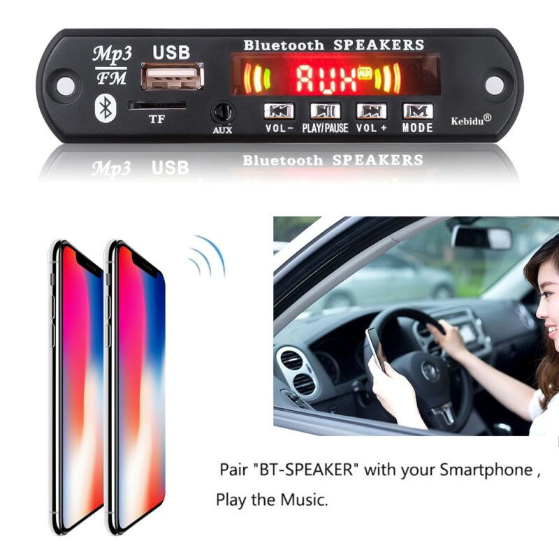KEBIDU Hands free MP3 Player Decoder Board 5V 12V Bluetooth 5 0 6W amplifier Car FM 5