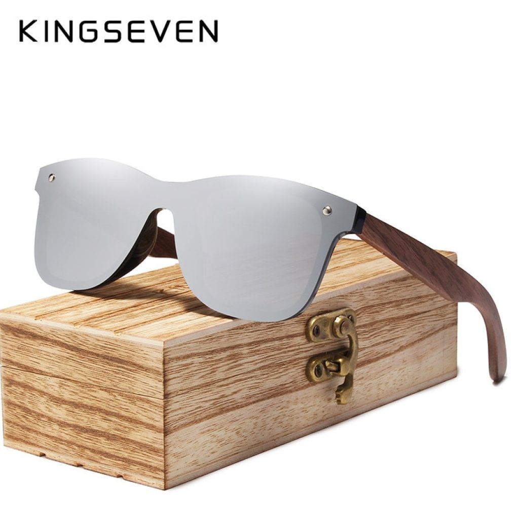 KINGSEVEN 2020 Mens Sunglasses Polarized Walnut Wood Mirror Lens Sun Glasses Women Brand Design Colorful Shades