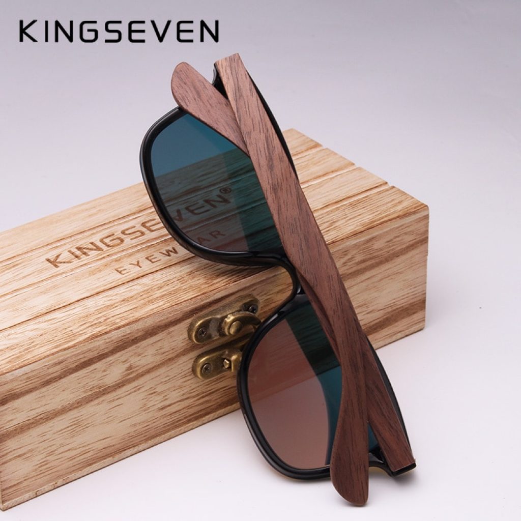KINGSEVEN 2020 Mens Sunglasses Polarized Walnut Wood Mirror Lens Sun Glasses Women Brand Design Colorful Shades 2