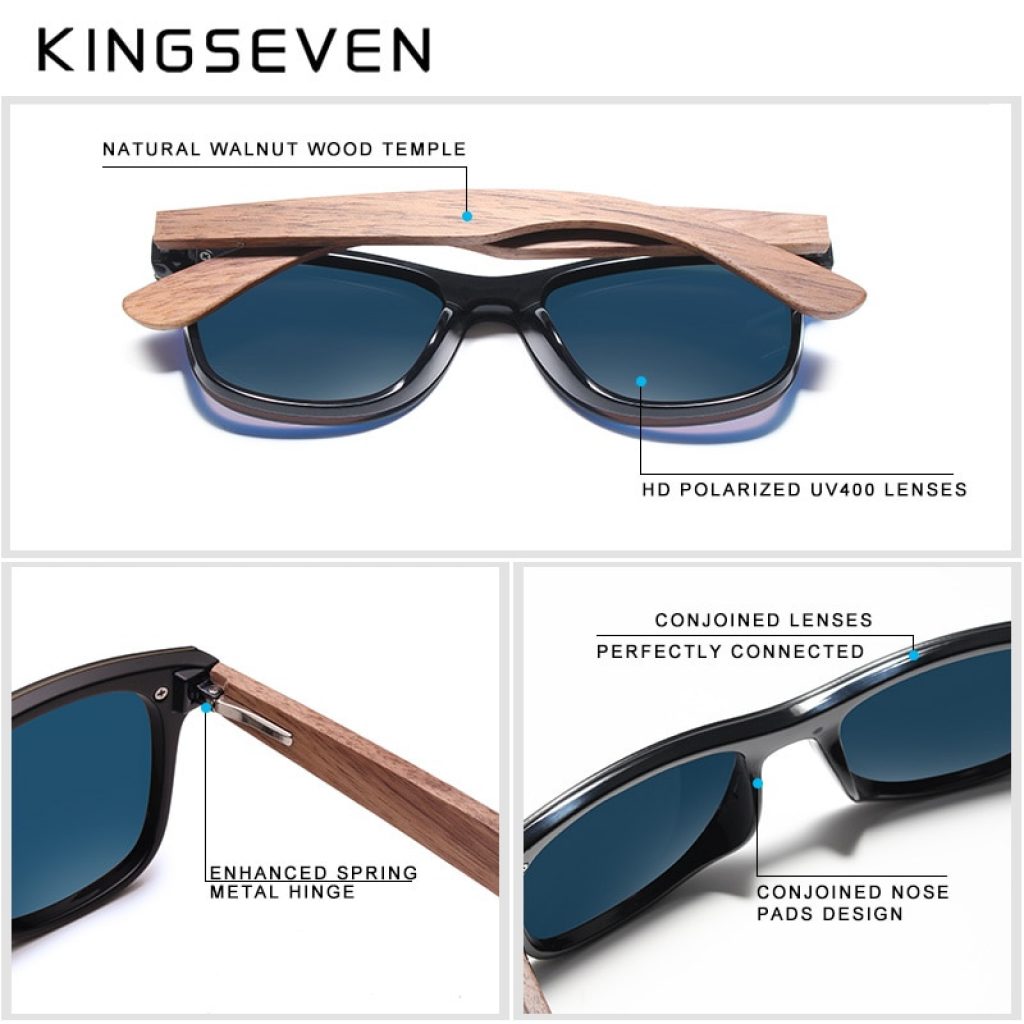 KINGSEVEN 2020 Mens Sunglasses Polarized Walnut Wood Mirror Lens Sun Glasses Women Brand Design Colorful Shades 4