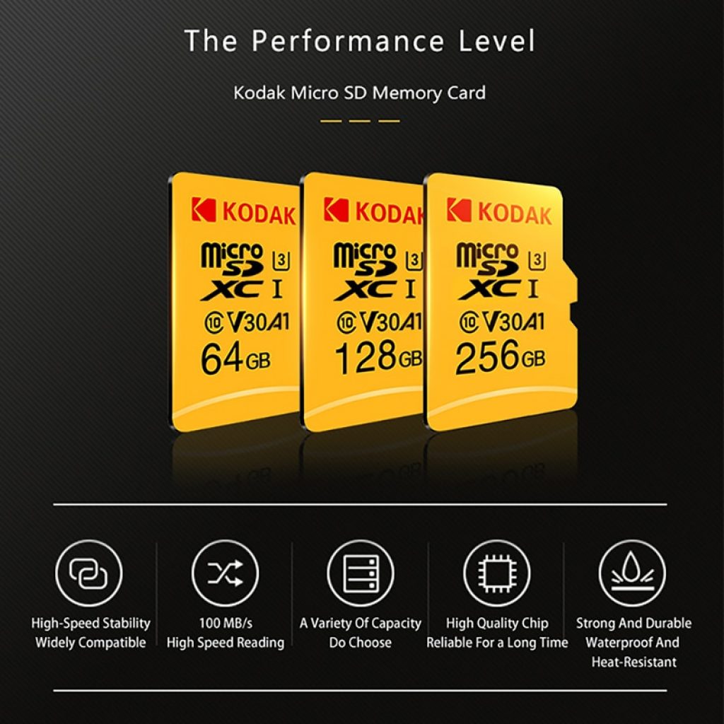 KODAK Micro SD 128GB 256GB 512GB Flash Memory Card 32GB 64GB U1 TF Card 4K Class 1