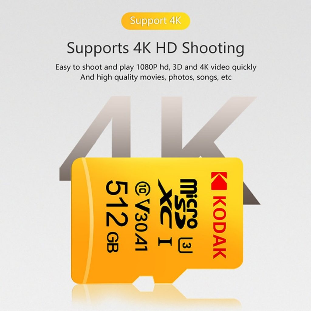 KODAK Micro SD 128GB 256GB 512GB Flash Memory Card 32GB 64GB U1 TF Card 4K Class 2