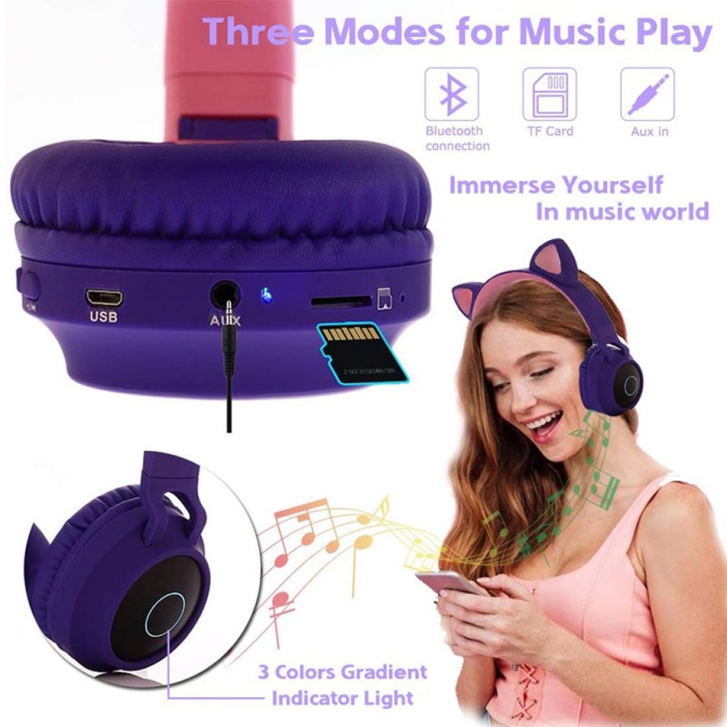 Kids Bluetooth 5 0 Headphones LED light Cat Ears Headset Wireless Earphone HIFI Stereo Bass headphone 1