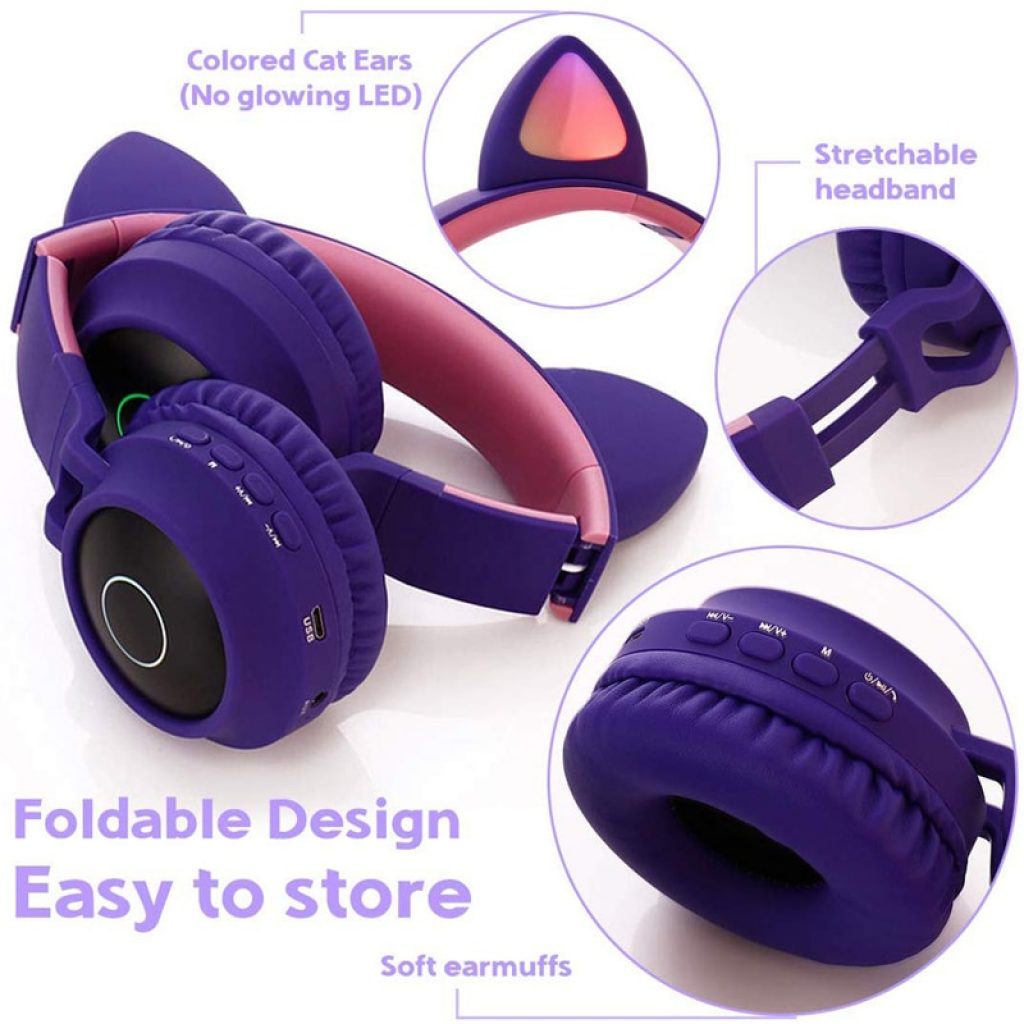 Kids Bluetooth 5 0 Headphones LED light Cat Ears Headset Wireless Earphone HIFI Stereo Bass headphone 2
