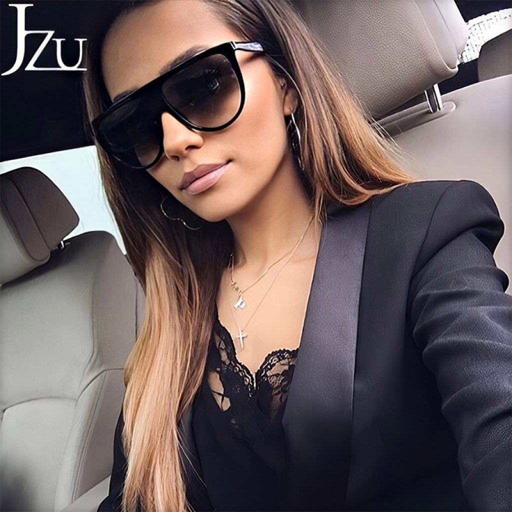 Kim Kardashian sunglasses women vintage retro flat top Shadow oversized square sunglasses luxury brand large shades