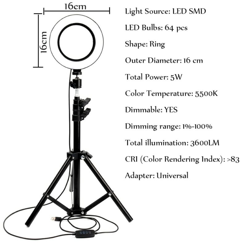 LED Ring Light Photo Studio Camera Light Photography Dimmable Video light for Youtube Makeup Selfie with 2