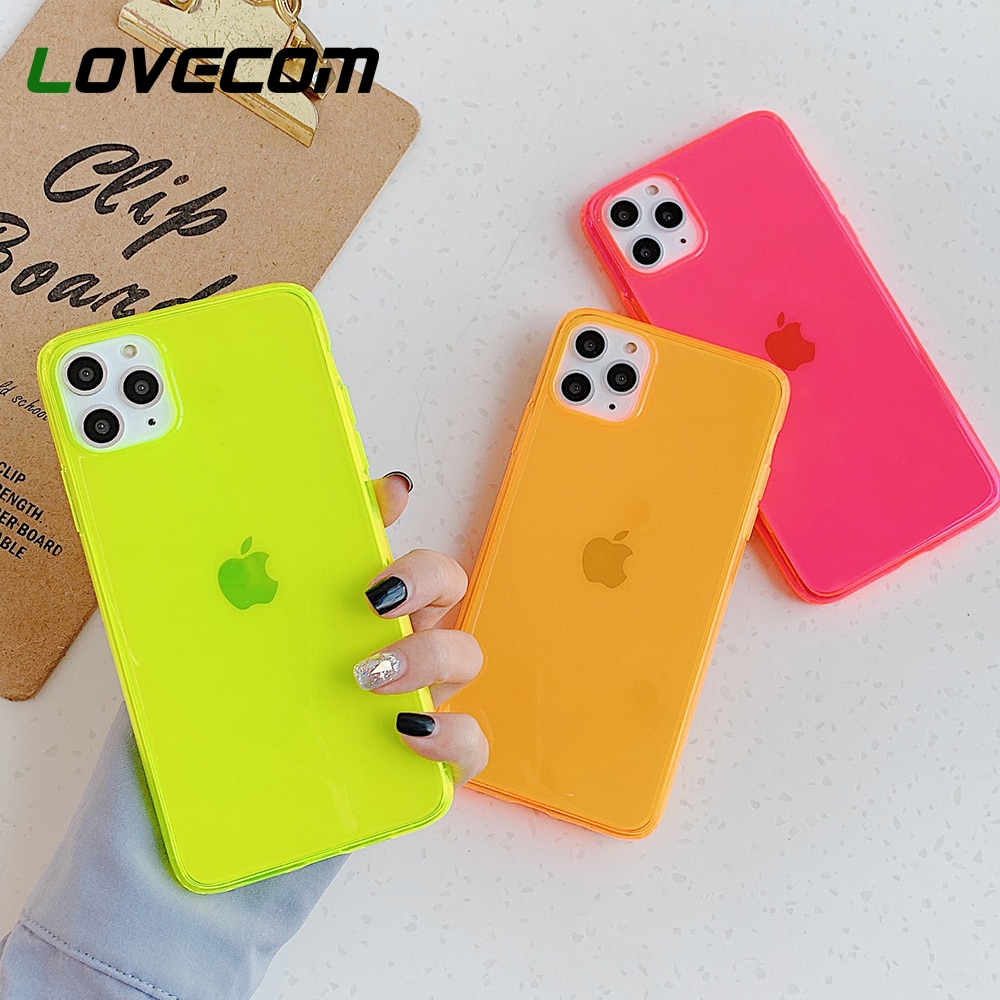 LOVECOM Neon Fluorescent Solid Color Phone Case For iPhone 11 Pro Max XR X XS