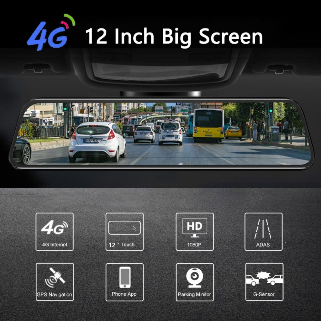 Latest 12 Inch 4G Android Rearview Mirror Car DVR HD 1080P GPS WIFI ADAS Dash Cam 1