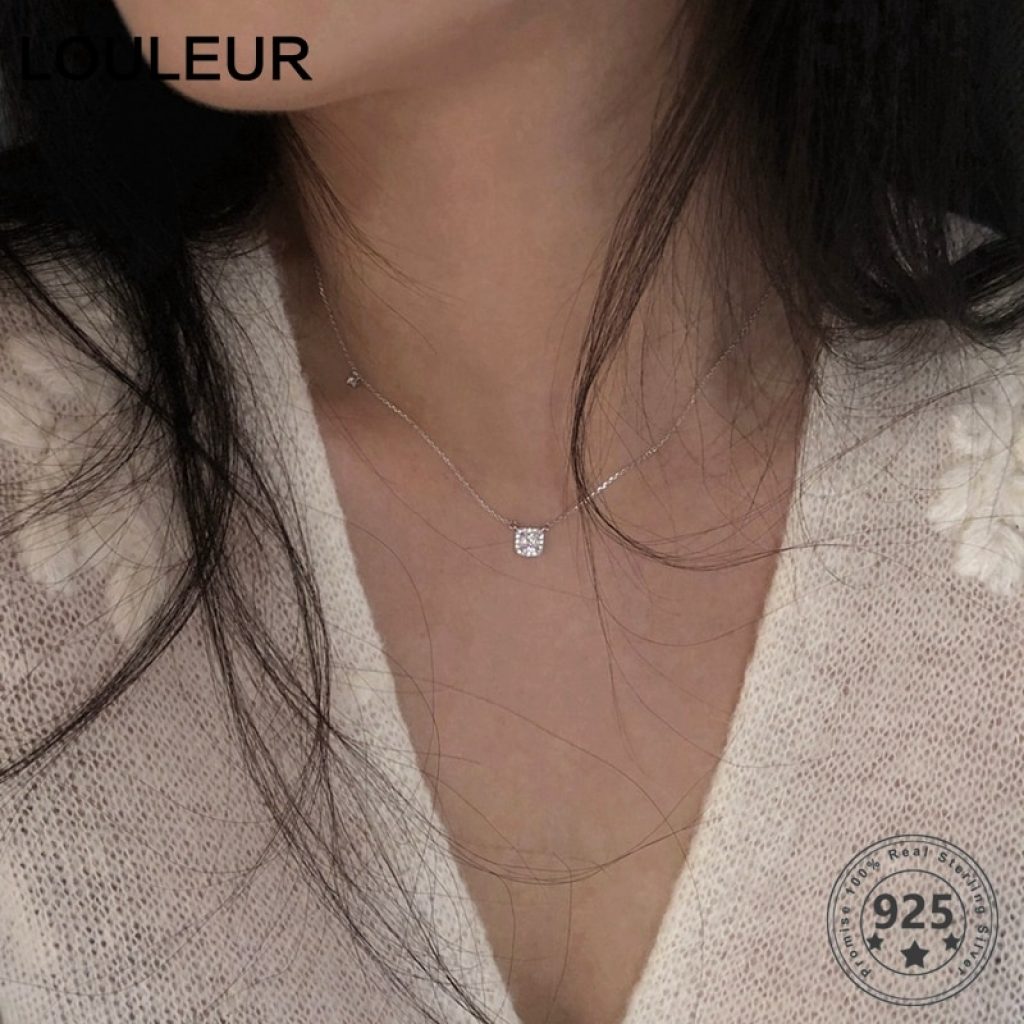Louleur 925 Sterling Silver Zircon Necklace Shining Square Diamond Choker Necklace For Party Female Elegant Fashion